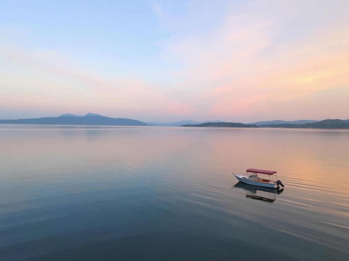 Lago Trasimeno al tramonto con una barca